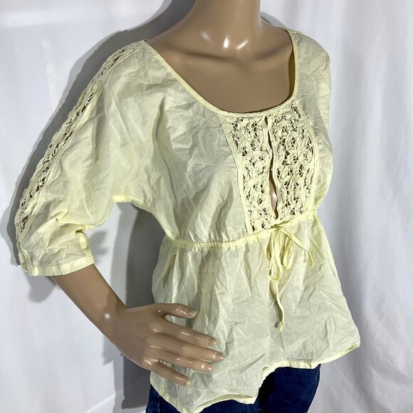 Yellow Flowy 3/4 Sleeve Top Sz Med Willi Smith - Picture 1 of 11
